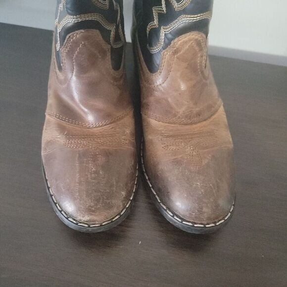 Cody James Childs Size 3 D Two Tone Leather Cowboy Boots Hole Pulls Style 41479C - Picture 6 of 10